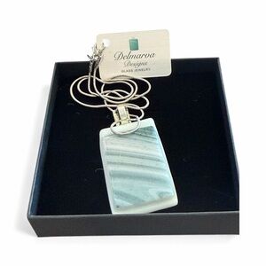 Unique Fused Glass Necklace Handmade Kiln-Fired Pendant Ocean &Delmarva Inspired